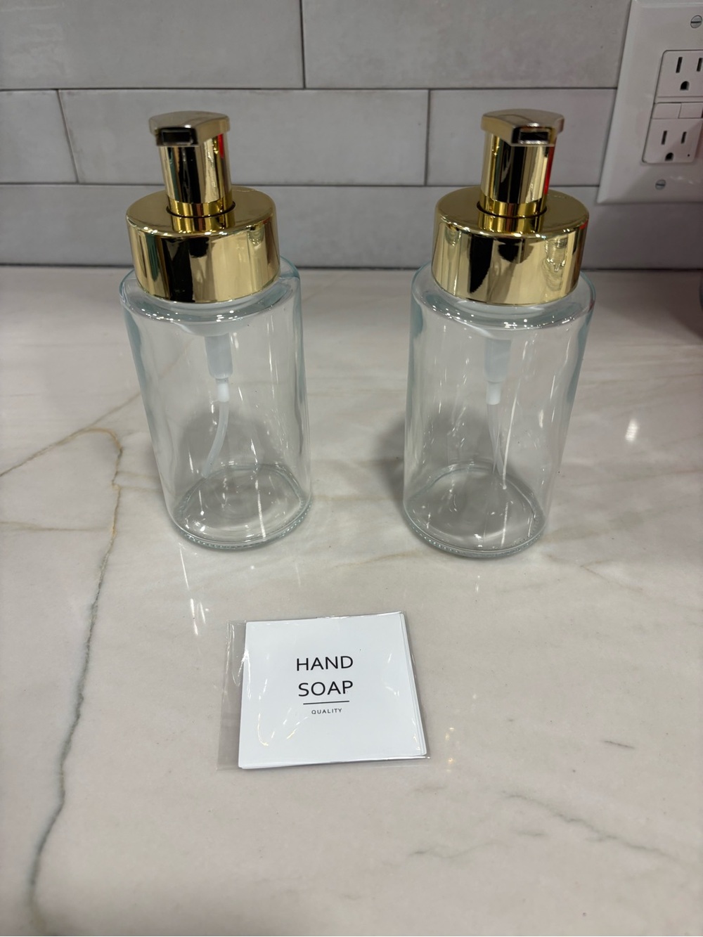 Glass Foaming Soap Dispenser with Gold Pump - Set of 2